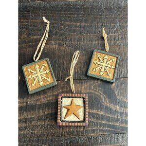 Vintage Williraye Christmas Ornaments Set Of 3 Rustic Country Star & Cross Desig